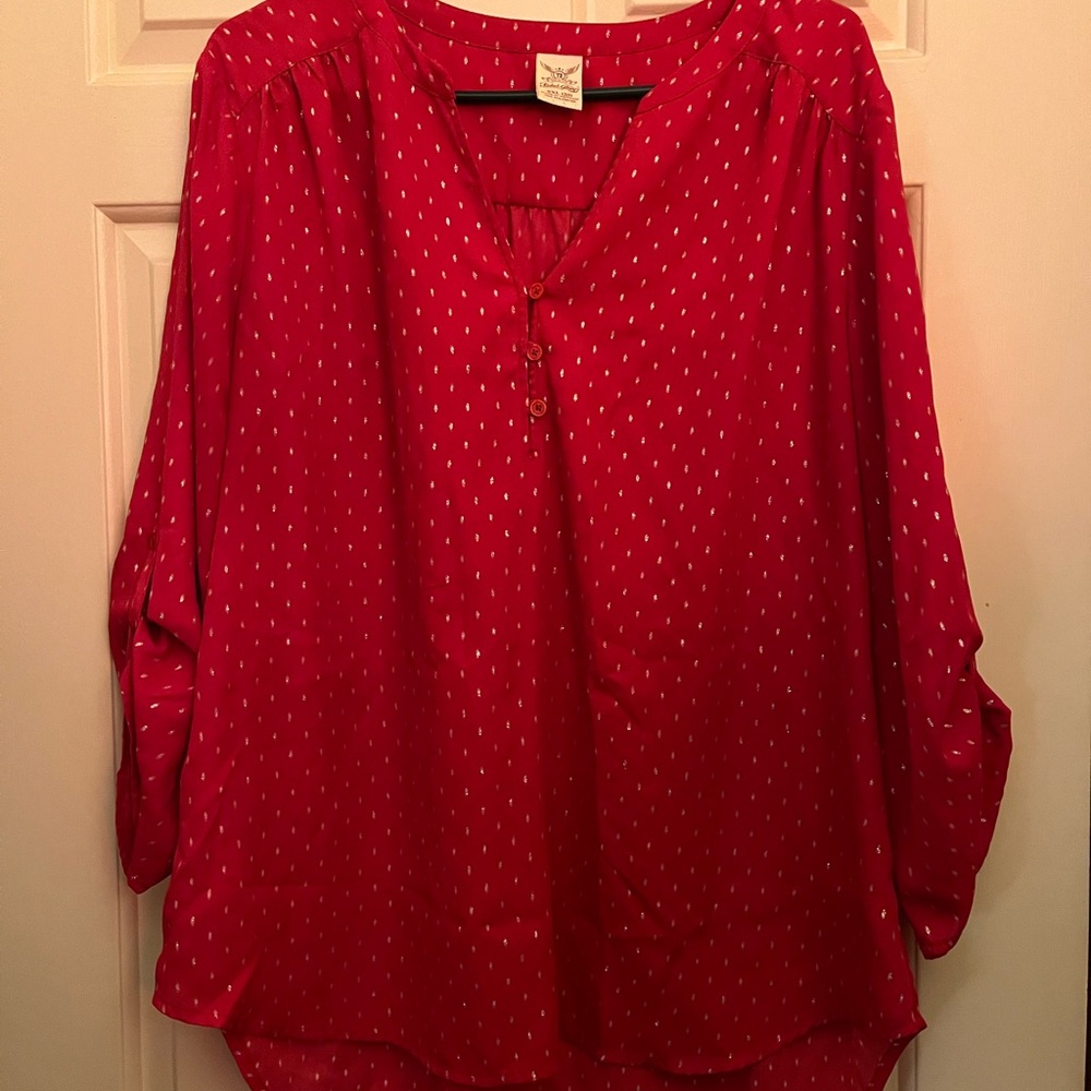 Faded Glory Pink V-Neck Button Henley Blouse
